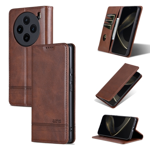 

For vivo X100 AZNS Magnetic Calf Texture Leather Phone Case(Dark Brown)