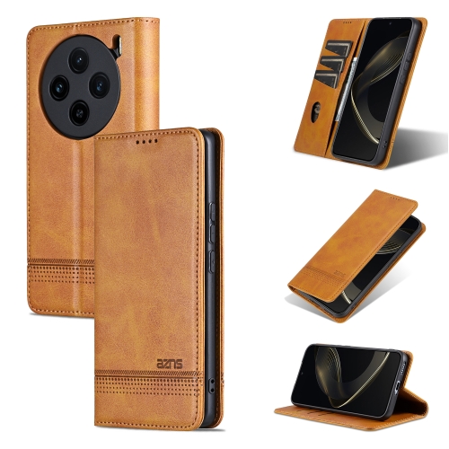 

For vivo X100 AZNS Magnetic Calf Texture Leather Phone Case(Light Brown)