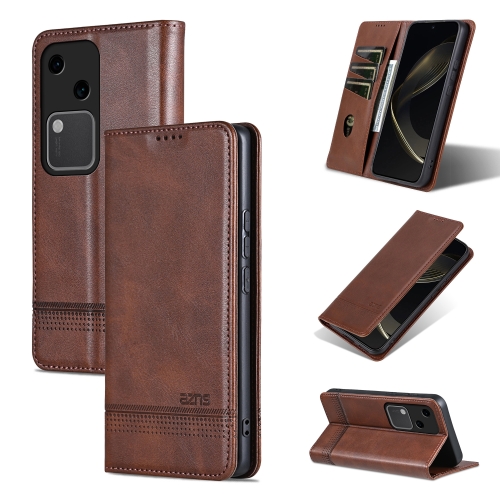 

For vivo S18 AZNS Magnetic Calf Texture Leather Phone Case(Dark Brown)