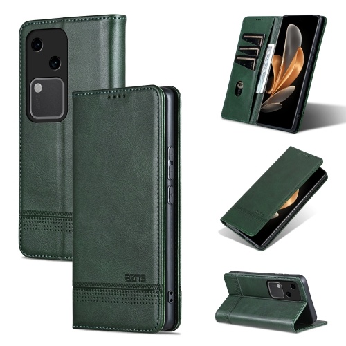 

For vivo S18 AZNS Magnetic Calf Texture Leather Phone Case(Dark Green)