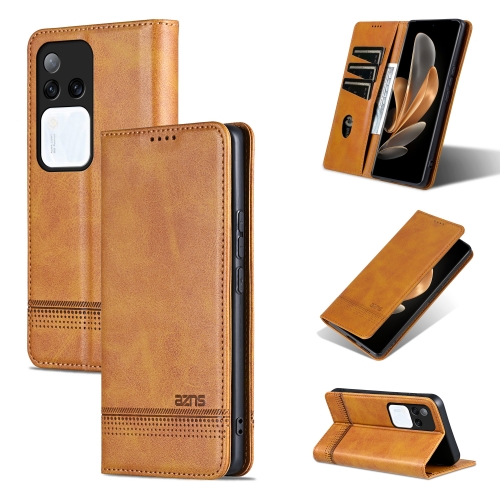 

For vivo S18 Pro AZNS Magnetic Calf Texture Leather Phone Case(Light Brown)