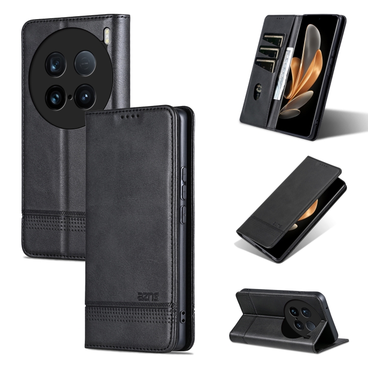 

For vivo X100 Ultra AZNS Magnetic Calf Texture Leather Phone Case(Black)
