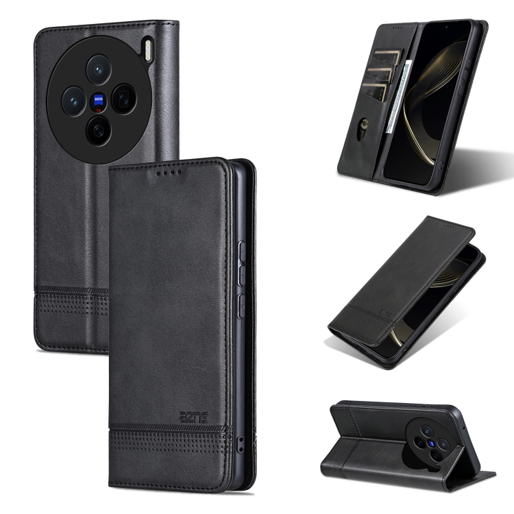 

For vivo X200 AZNS Magnetic Calf Texture Leather Phone Case(Black)