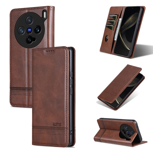 

For vivo X200 Pro mini AZNS Magnetic Calf Texture Leather Phone Case(Dark Brown)