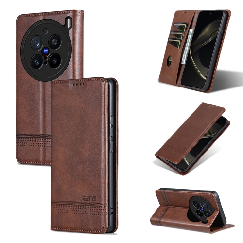 

For vivo X200 Pro AZNS Magnetic Calf Texture Leather Phone Case(Dark Brown)