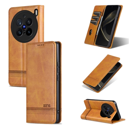 

For vivo X200 Pro AZNS Magnetic Calf Texture Leather Phone Case(Light Brown)