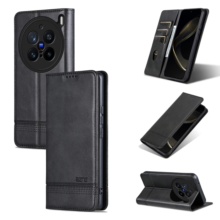 

For vivo X200 Pro AZNS Magnetic Calf Texture Leather Phone Case(Black)