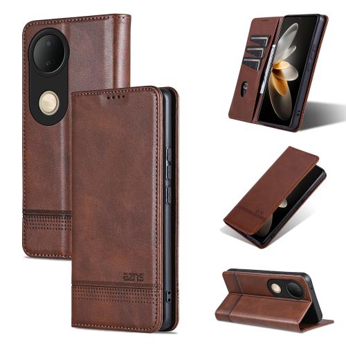 

For vivo S20 AZNS Magnetic Calf Texture Leather Phone Case(Dark Brown)