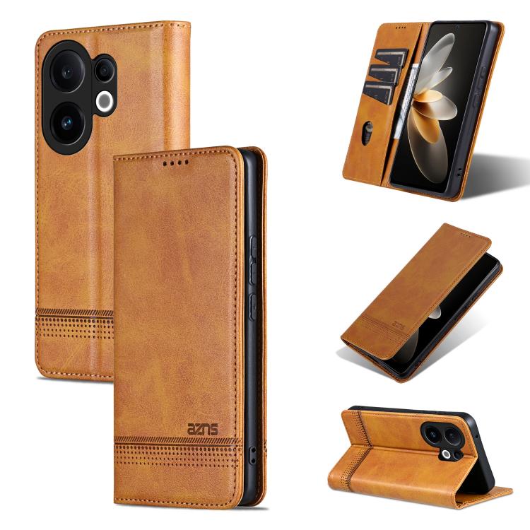 

For vivo S30 AZNS Magnetic Calf Texture Leather Phone Case(Light Brown)