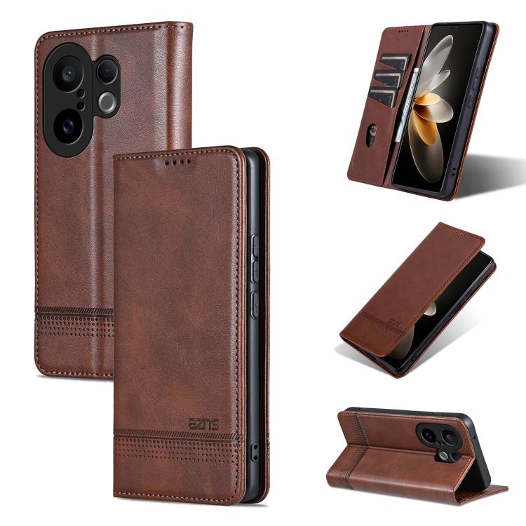 

For vivo S30 Pro mini AZNS Magnetic Calf Texture Leather Phone Case(Dark Brown)