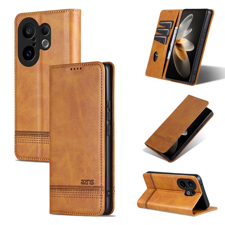 

For vivo S30 Pro mini AZNS Magnetic Calf Texture Leather Phone Case(Light Brown)