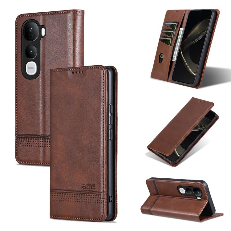 

For vivo Y400 Pro 5G AZNS Magnetic Calf Texture Leather Phone Case(Dark Brown)