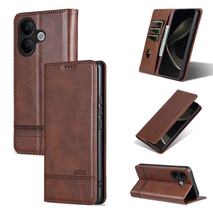 

For vivo V60 Lite 5G AZNS Magnetic Calf Texture Leather Phone Case(Dark Brown)