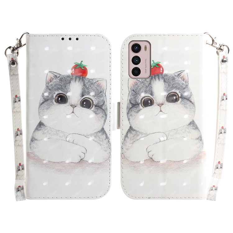 

For Motorola Moto G42 3D Colored Horizontal Flip Leather Phone Case(Cute Cat)