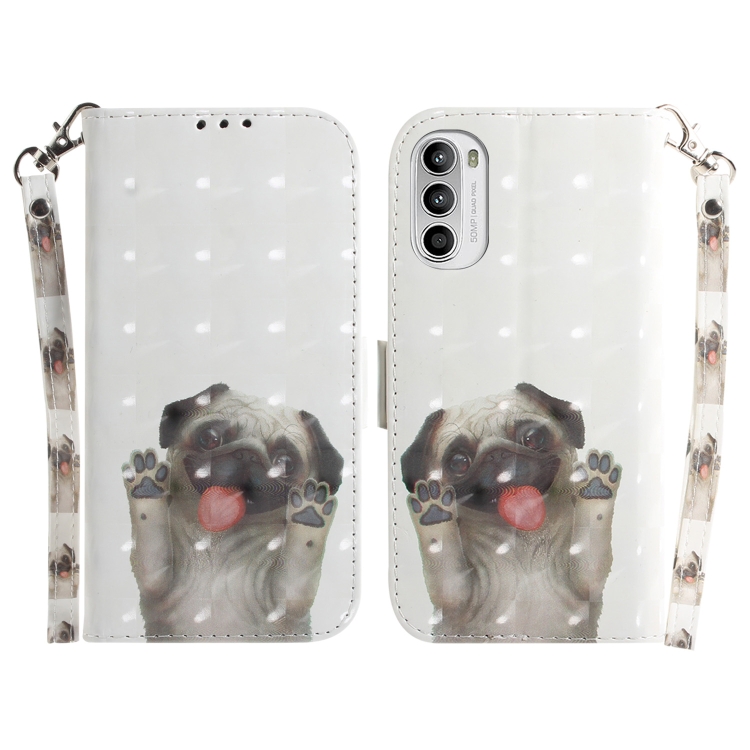 

For Motorola Moto G52J Japan Version 3D Colored Horizontal Flip Leather Phone Case(Pug)