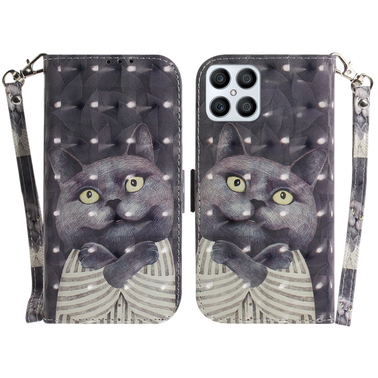 

For Honor X8 3D Colored Horizontal Flip Leather Phone Case(Hug Cat)