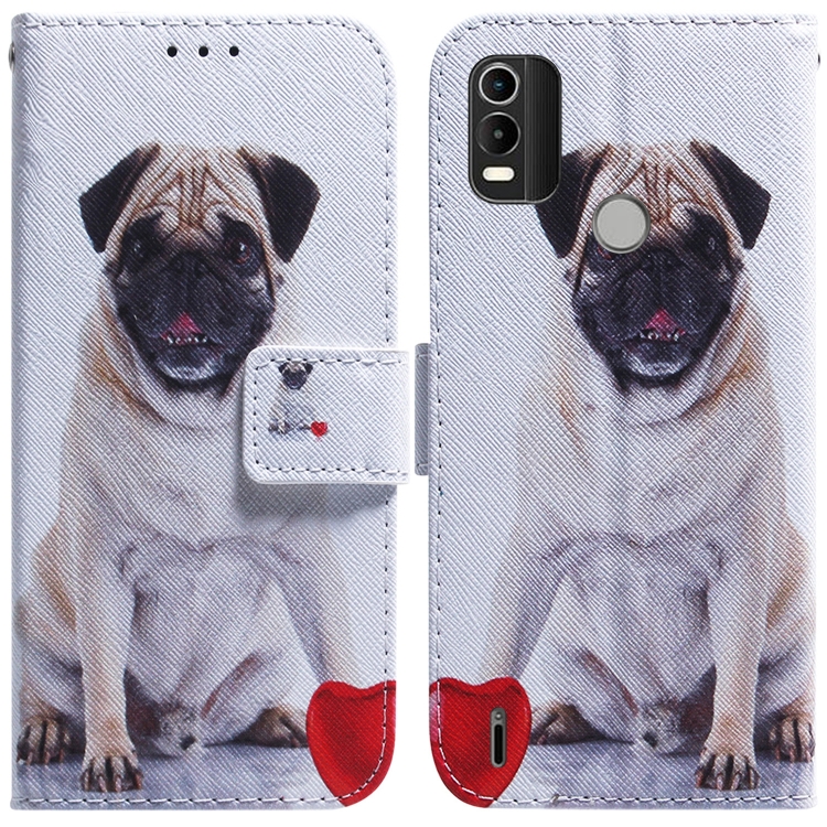 

For Nokia C21 Plus Coloured Drawing Leather Phone Case(Pug)