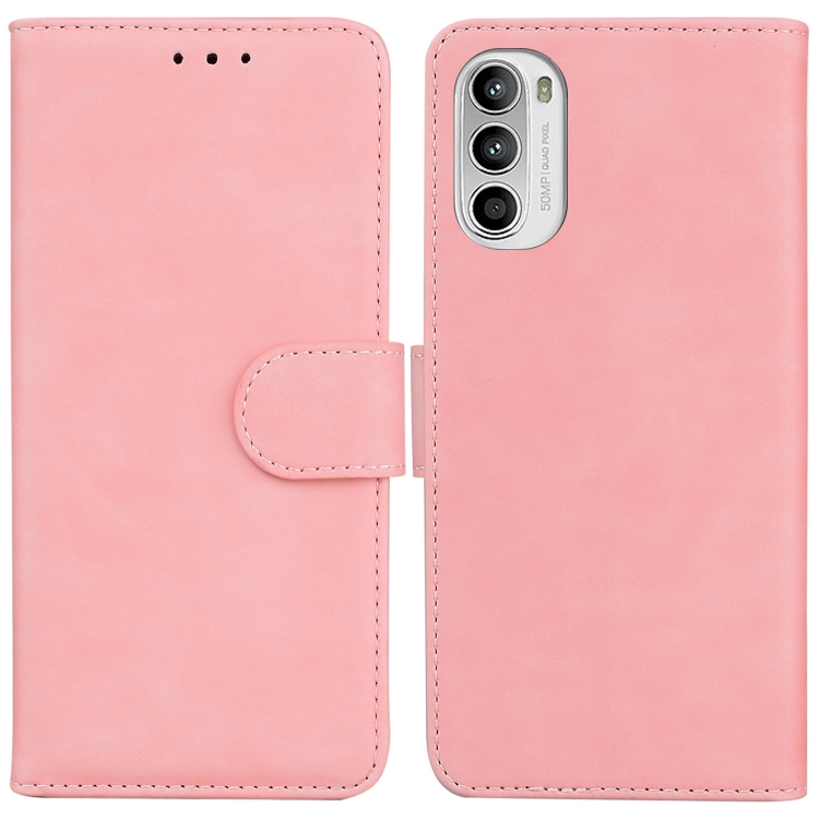 

For Motorola Moto G52J Japan Version Skin Feel Pure Color Flip Leather Phone Case(Pink)