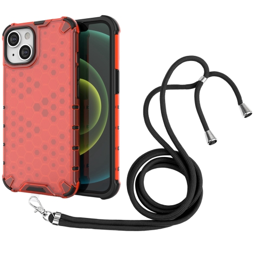 

Lanyard Honeycomb Phone Case For iPhone 14(Red)