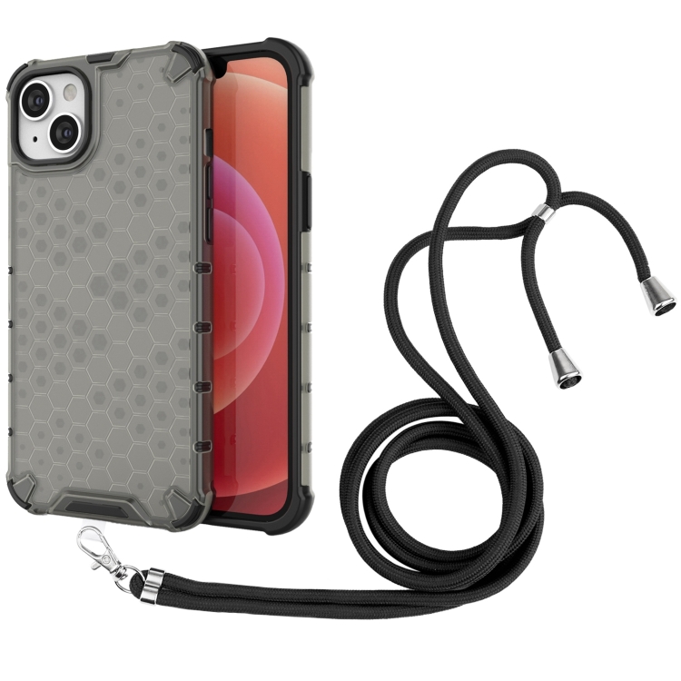 

Lanyard Honeycomb Phone Case For iPhone 14 Max(Black)
