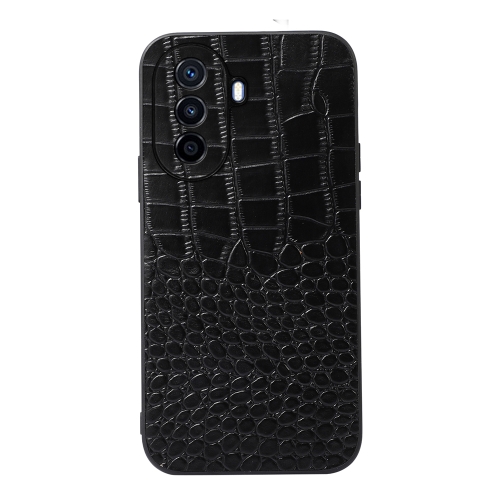 

For Huawei Enjoy 50 China/nova Y70 4G Global/nova Y70 Plus Crocodile Top Layer Cowhide Leather Phone Case(Black)