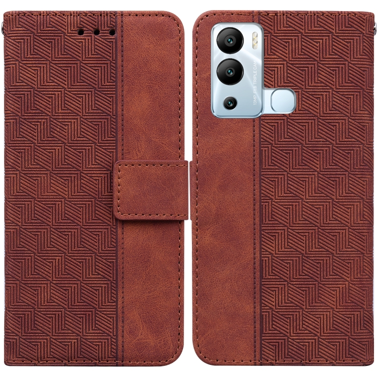 

For Infinix Hot 12i Geometric Embossed Leather Phone Case(Brown)