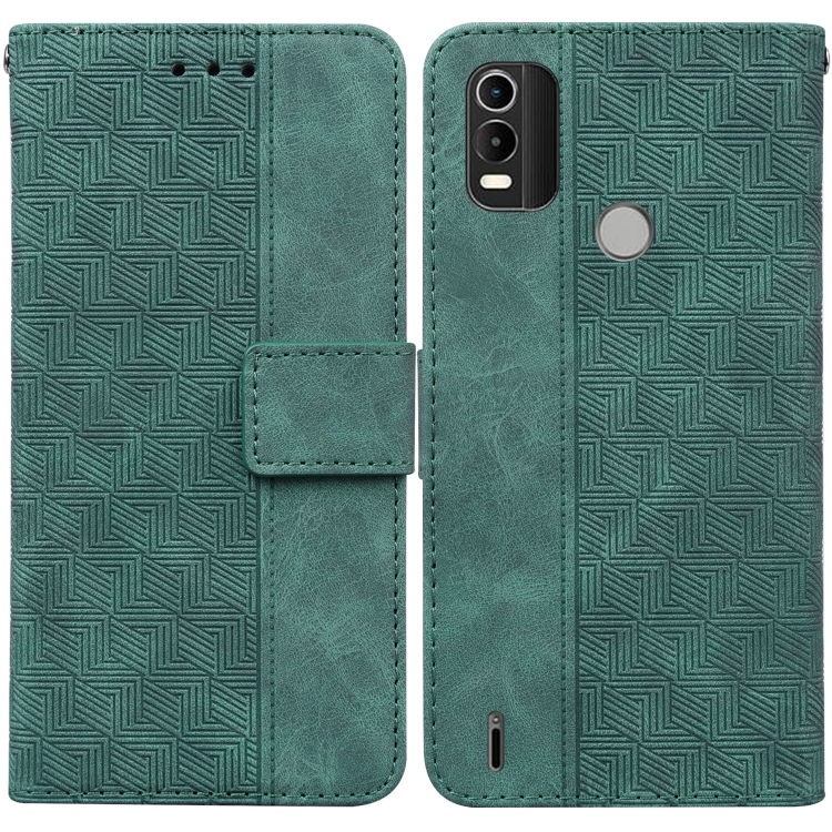 

For Nokia C21 Plus Geometric Embossed Leather Phone Case(Green)