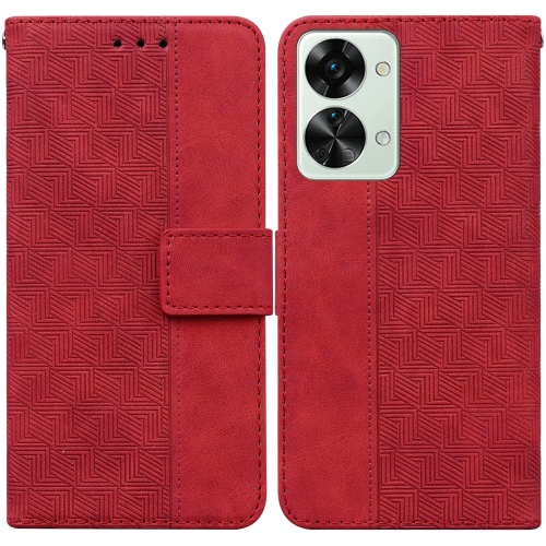 

For OnePlus Nord 2T Geometric Embossed Leather Phone Case(Red)