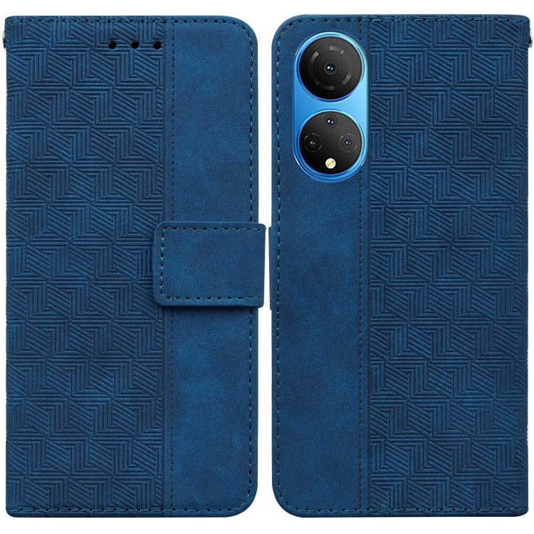 

For Honor X7 Geometric Embossed Leather Phone Case(Blue)