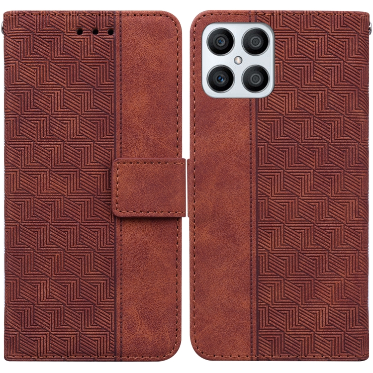 

For Honor X8 Geometric Embossed Leather Phone Case(Brown)