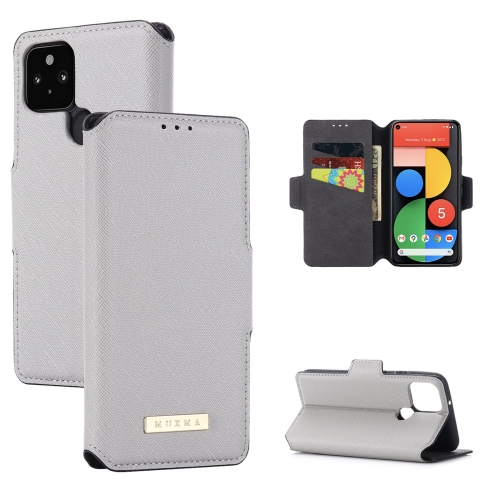 

For Google Pixel 5 MUXMA MX115 Cross Texture Oil Edge Flip Leather Phone Case(Grey)