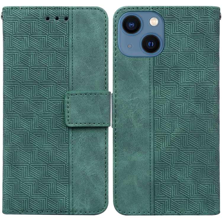 

For iPhone 14 Plus Geometric Embossed Leather Phone Case (Green)