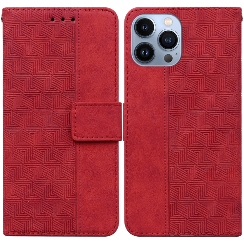 

For iPhone 14 Pro Geometric Embossed Leather Phone Case(Red)