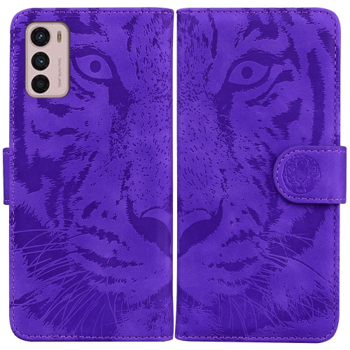 

For Motorola Moto G42 Tiger Embossing Pattern Horizontal Flip Leather Phone Case(Purple)