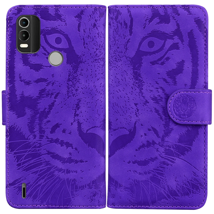 

For Nokia C21 Plus Tiger Embossing Pattern Horizontal Flip Leather Phone Case(Purple)