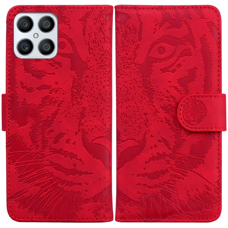 

For Honor X8 Tiger Embossing Pattern Horizontal Flip Leather Phone Case(Red)