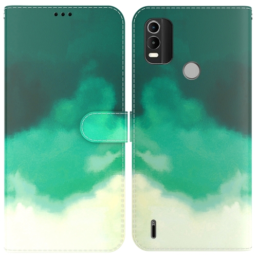 

For Nokia C21 Plus Watercolor Pattern Horizontal Flip Leather Phone Case(Cyan Green)