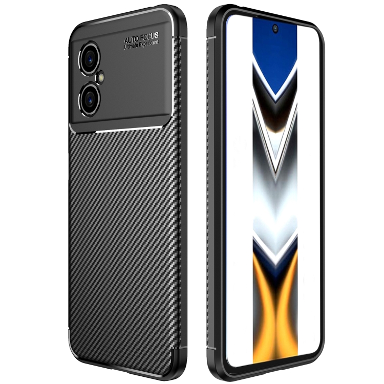 

For Xiaomi Poco M4 5G Precise Hole Carbon Fiber Texture Shockproof TPU Phone Case(Black)