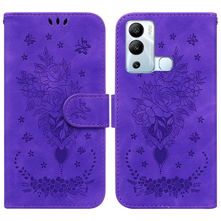 

For Infinix Hot 12i Butterfly Rose Embossed Leather Phone Case(Purple)