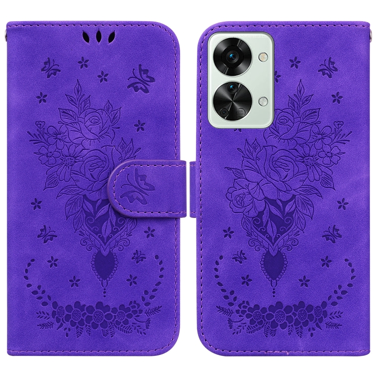 

For OnePlus Nord 2T Butterfly Rose Embossed Leather Phone Case(Purple)