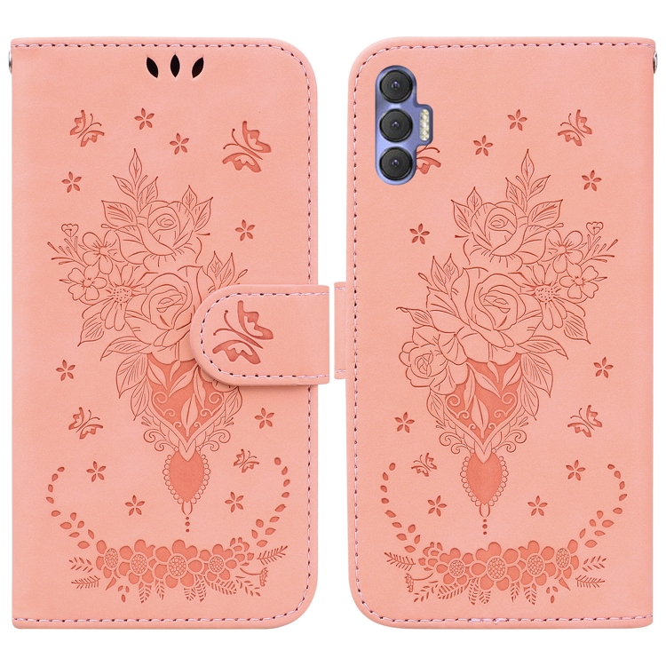 

For Tecno Spark 8 Pro Butterfly Rose Embossed Leather Phone Case(Pink)