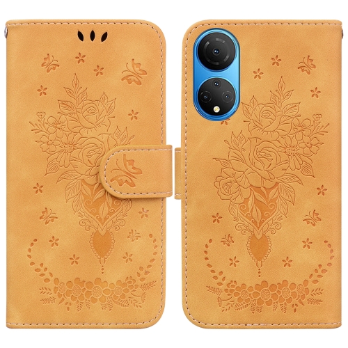 

For Honor X7 Butterfly Rose Embossed Leather Phone Case(Yellow)