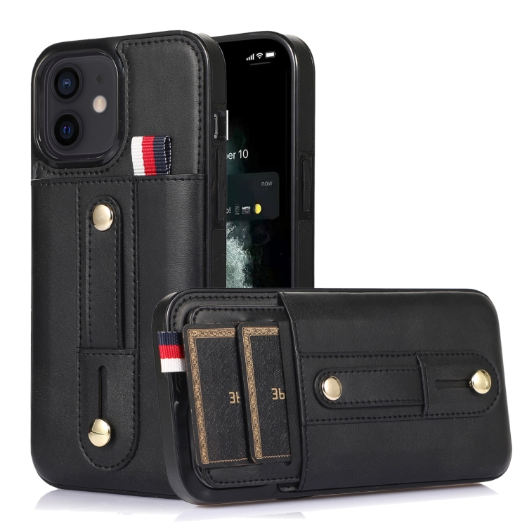 

For iPhone 11 Wristband Kickstand Wallet Leather Phone Case (Black)