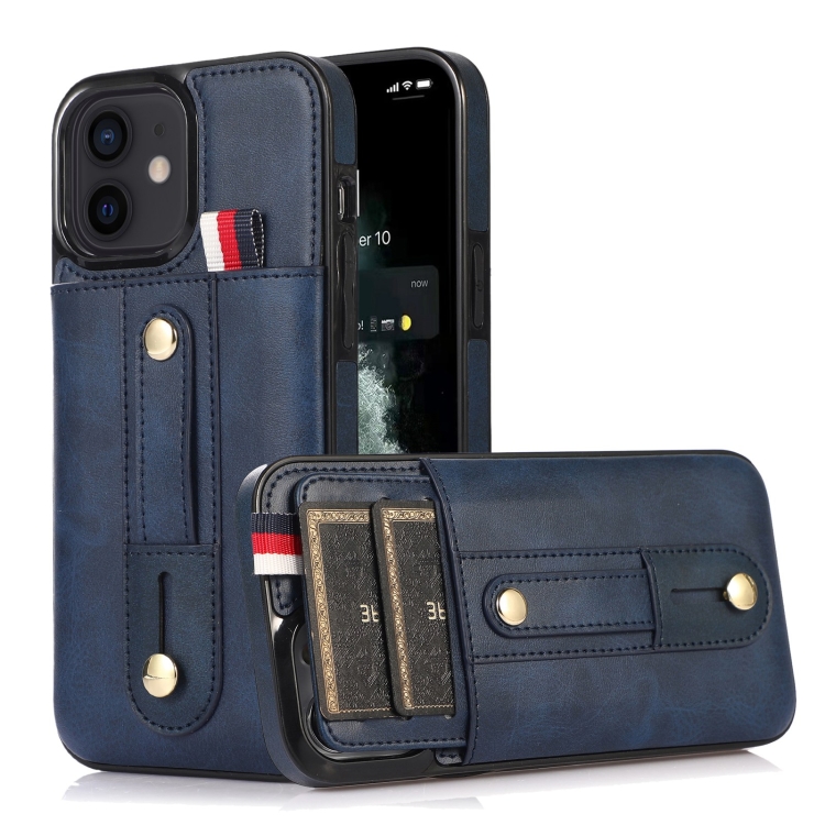 

Wristband Kickstand Wallet Leather Phone Case For iPhone 11(Blue)