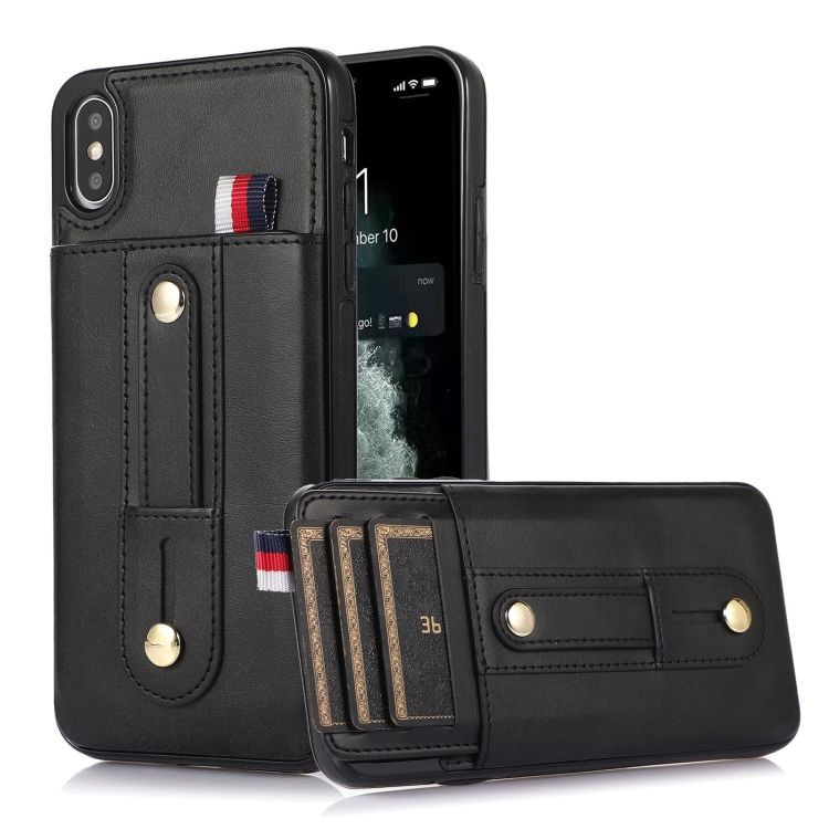 

Wristband Kickstand Wallet Leather Phone Case For iPhone X / XS(Black)