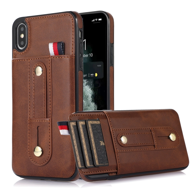 

Wristband Kickstand Wallet Leather Phone Case For iPhone XS Max(Brown)