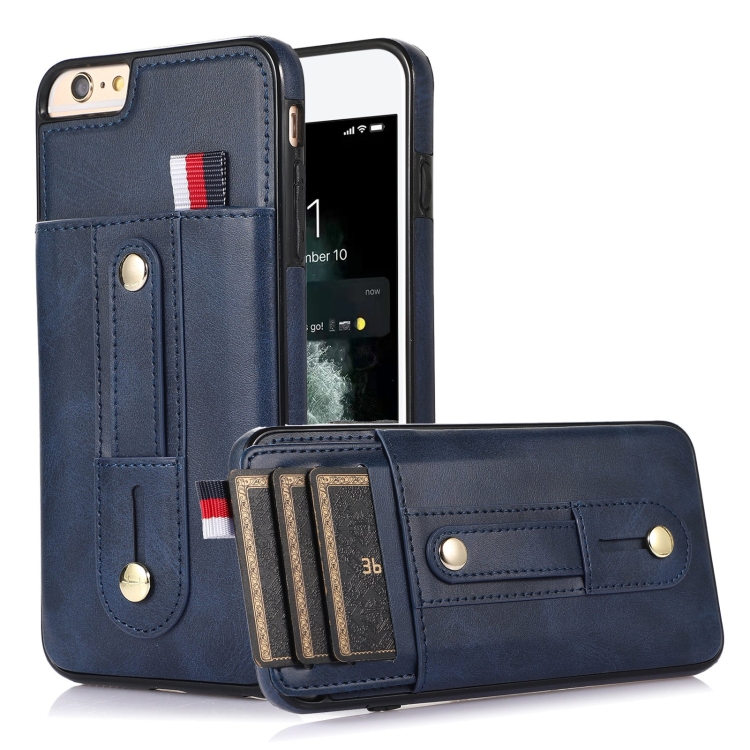 

Wristband Kickstand Wallet Leather Phone Case For iPhone SE 2022 / 2020 / 8 / 7(Blue)