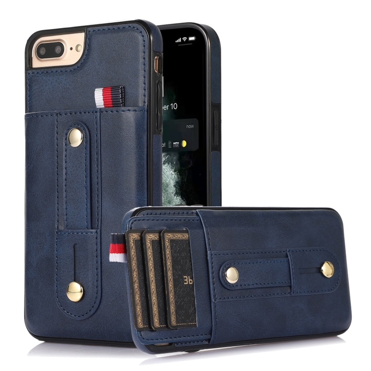 

Wristband Kickstand Wallet Leather Phone Case For iPhone 7 Plus / 8 Plus(Blue)