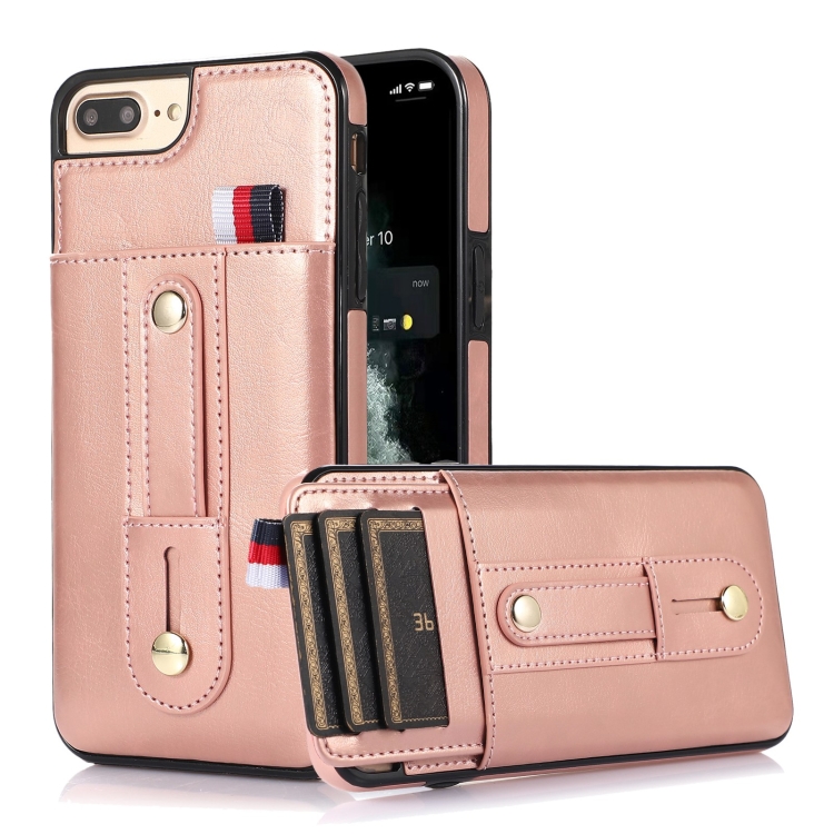 

Wristband Kickstand Wallet Leather Phone Case For iPhone 7 Plus / 8 Plus(Rose Gold)