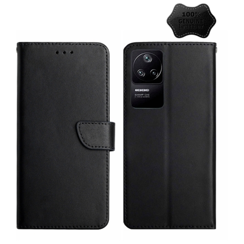 

For Xiaomi Poco F4 5G Genuine Leather Fingerprint-proof Horizontal Flip Phone Case(Black)